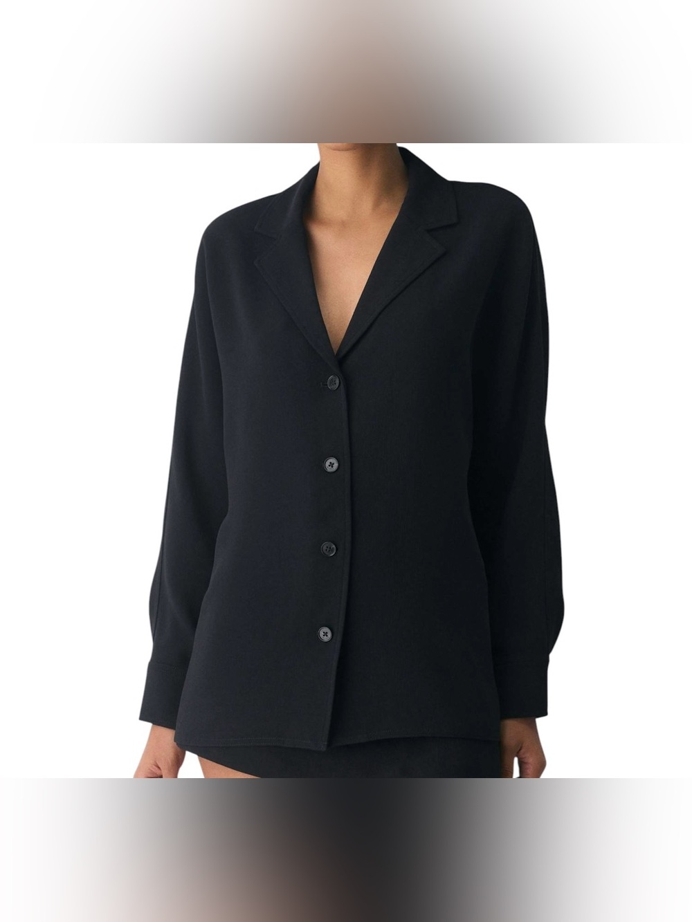 Aritzia Wilfred Freeform Crepette Japanese Crepe Button-Up Shirt Black Large